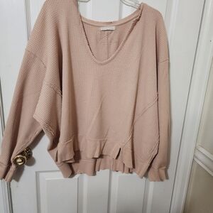 We The Free Taupe Waffle Knit Top Size Medium